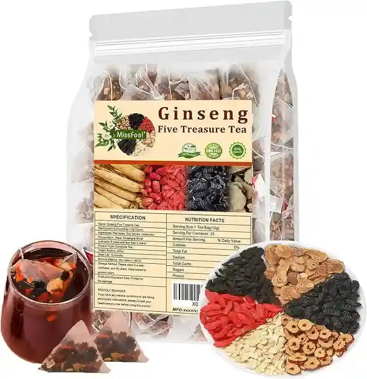 Ginseng Five Treasure Herbal Tea box packaging - Emirex UAE