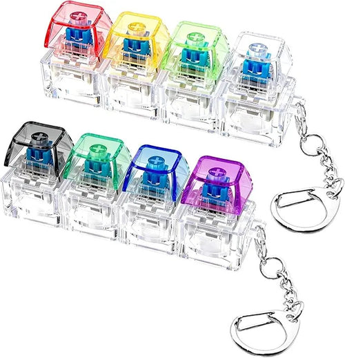 Colorful mechanical switch keychains with transparent housings and keyring chains